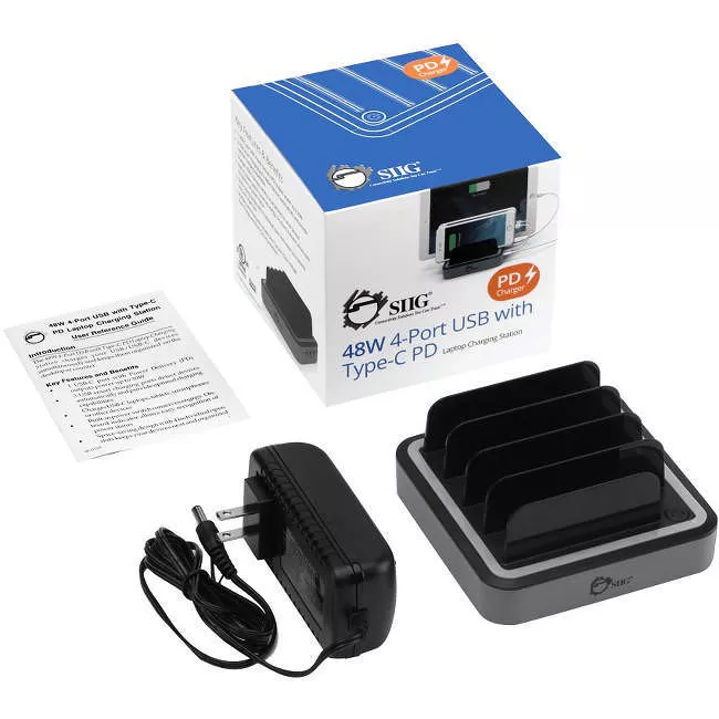 SIIG AC-PW1E12-S1 48W 4-Port USB with Type-C PD Laptop Charging Station