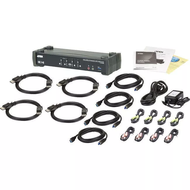 ATEN CS1924M 4-Port USB 3.0 4K DisplayPort MST KVMP Switch (Cables Included)-TAA Compliant