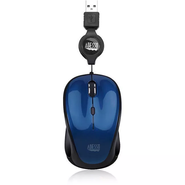 Adesso IMOUSE S8L USB Illuminated Retractable Mini Mouse - Optical - Cable - Blue