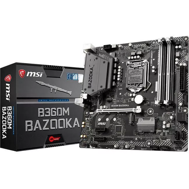 MSI B360MBAZKA Desktop Motherboard - 1x Socket H4 LGA-1151 - Intel B360 - 4x DDR4 - 1x M.2 - 1x PCIe x16 - Micro ATX