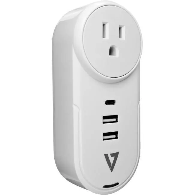V7 PWUSBCUS 1 Outlet, Rotating Travel Surge 400J w/USB-C