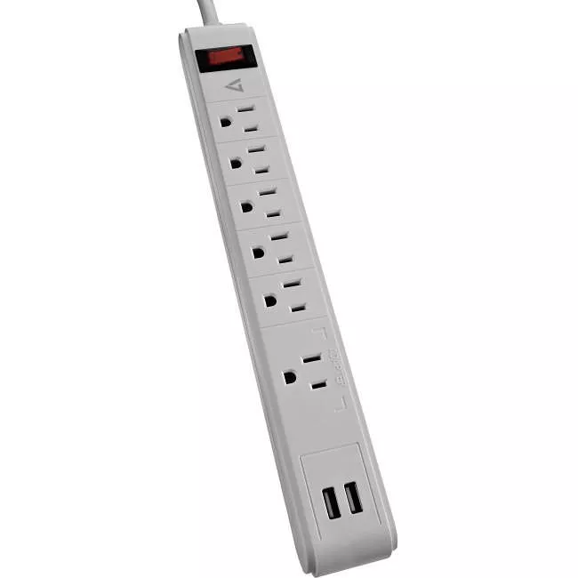 V7 SA0608WUSB-1N 6 Outlet Surge Protector Strip with 2 USB Ports