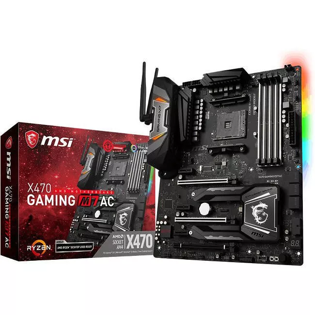 MSI X470GM7AC Desktop Motherboard - 1x Socket AM4 - AMD X470 - 4x DDR4 - RAID - 2x M.2 - 3x PCIe x16 - Wi-Fi - ATX