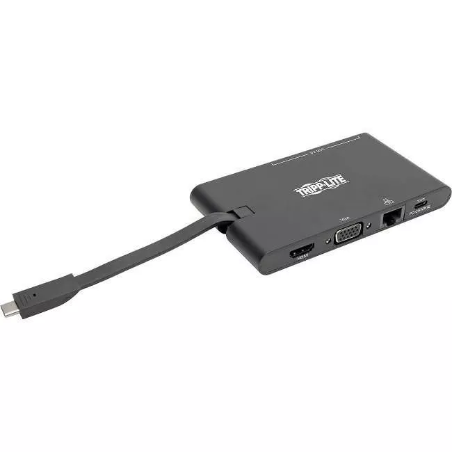 Tripp Lite U442-DOCK3-B USB C Docking Station HDMI VGA GbE PD Charging USB Hub 4K Black, USB-C
