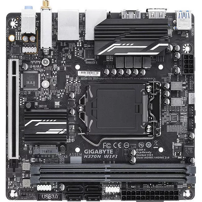 GIGABYTE H370N WIFI Desktop Motherboard - 1x Socket H4 LGA-1151 - Intel H370 - 2x DDR4 - RAID - 2x M.2 - 1x PCIe x16 - Wi-Fi - Mini ITX