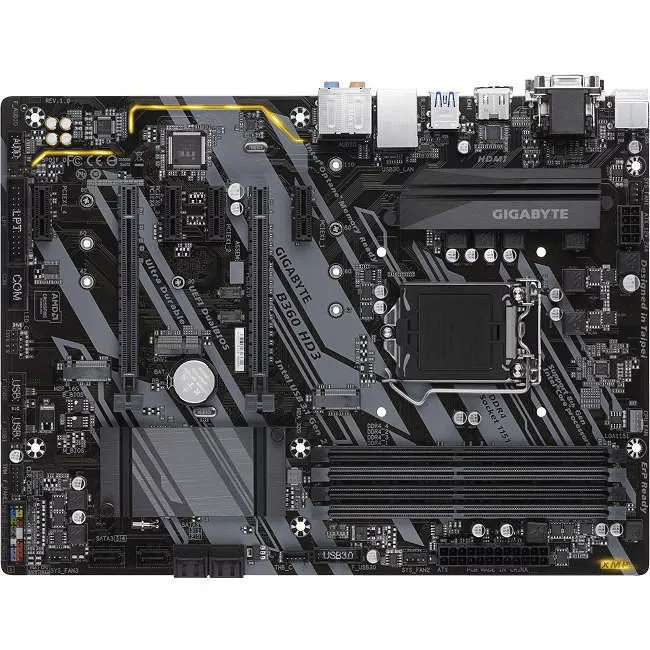 GIGABYTE B360 HD3 Desktop Motherboard - 1x Socket H4 LGA-1151 - Intel B360 - 4x DDR4 - 2x M.2 - 2x PCIe x16 - ATX
