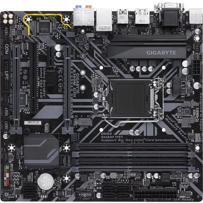 GIGABYTE B360M D3H Desktop Motherboard - 1x Socket H4 LGA-1151 - Intel B360 - 4x DDR4 - 1x M.2 - 1x PCIe x16 - Micro ATX