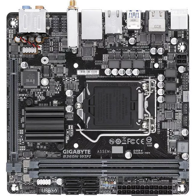 GIGABYTE B360N WIFI Desktop Motherboard - 1x Socket H4 LGA-1151 - Intel B360 - 2x DDR4 - 1x M.2 - 1x PCIe x16 - Wi-Fi - Mini ITX
