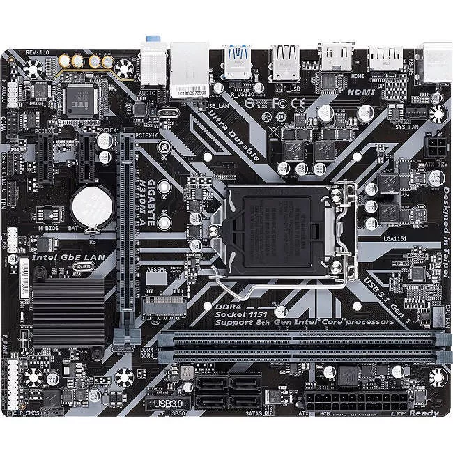 GIGABYTE H310M A Desktop Motherboard - 1x Socket H4 LGA-1151 - Intel H310 - 2x DDR4 - 1x M.2 - 1x PCIe x16 - Micro ATX