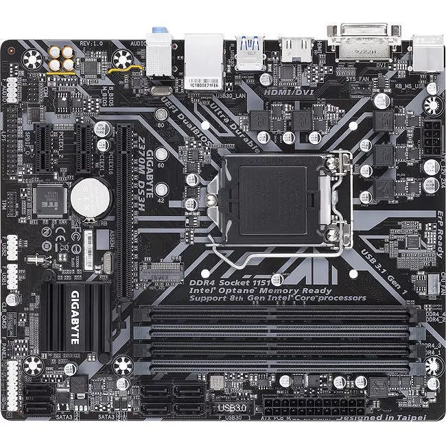 GIGABYTE Z370M DS3H Desktop Motherboard - 1x Socket H4 LGA-1151 - Intel Z370 - 4x DDR4 - RAID - 1x M.2 - 1x PCIe x16 - Micro ATX
