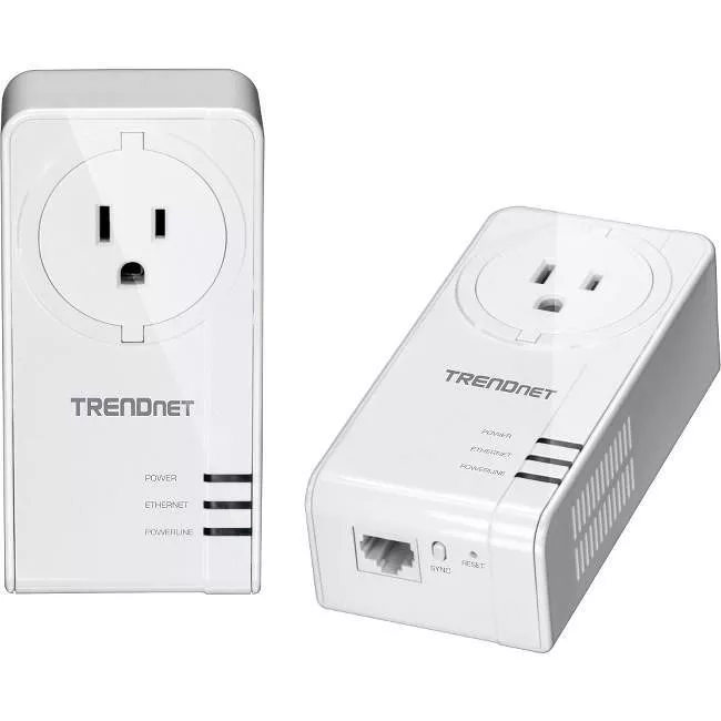 TRENDnet TPL-423E2K Powerline 1300 AV2 Adapter With Built-in Outlet Adapter Kit, Includes 2 x TPL-423E Adapters, IEEE 1905.1 & IEEE 1901, Gigabit Port, Range Up To 300m (984 ft), White,