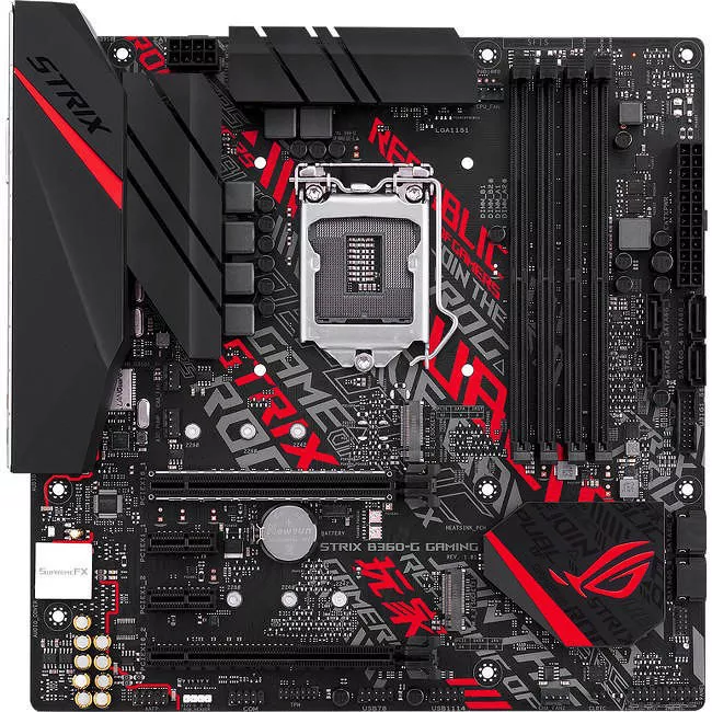 ASUS ROG STRIX B360-G GAMING Desktop Motherboard - 1x Socket H4 LGA-1151 - Intel B360 - 4x DDR4 - 2x M.2 - 2x PCIe x16 - Micro ATX