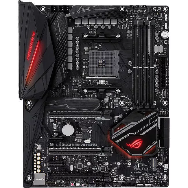 ASUS ROG CROSSHAIR VII HERO Desktop Motherboard - 1x Socket AM4 - AMD X470 - 4x DDR4 - RAID - 2x M.2 - 3x PCIe x16 - ATX