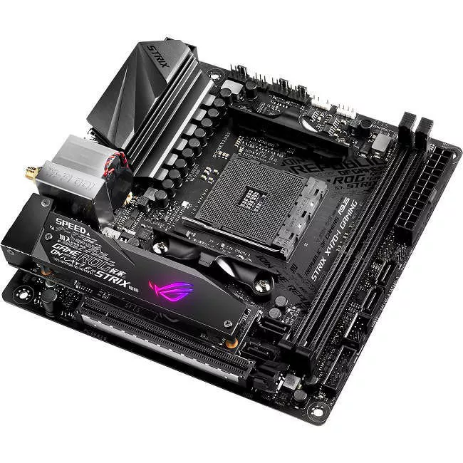 ASUS ROG STRIX X470-I GAMING Desktop Motherboard - 1x Socket AM4 - AMD X470 - 2x DDR4 - RAID - 2x M.2 - 1x PCIe x16 - Wi-Fi - Mini ITX