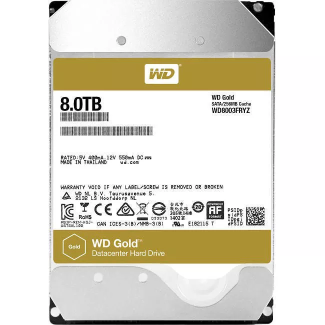 WD WD8003FRYZSP Gold Hard Drive - 8 TB - 256 MB - 3.5 - SATA - 7200