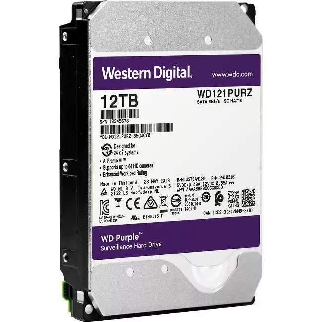 WD WD121PURZ Purple Hard Drive - 12 TB - 256 MB - 3.5 - SATA - 7200