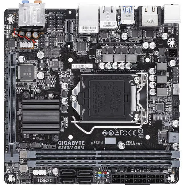 GIGABYTE B360N GSM Desktop Motherboard - 1x Socket H4 LGA-1151 - Intel B360 - 2x DDR4 - 1x M.2 - 1x PCIe x16 - Mini ITX