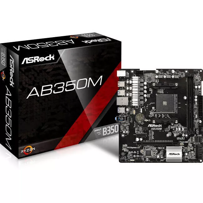 ASRock AB350M Desktop Motherboard - 1x Socket AM4 - AMD B350 - 2x DDR4 - RAID - 1x M.2 - 1x PCIe x16 - Micro ATX
