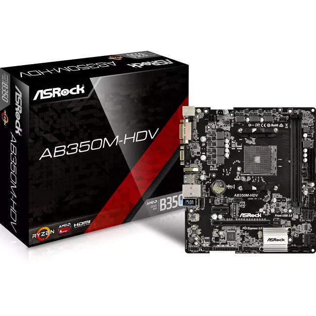 ASRock AB350M-HDV Desktop Motherboard - 1x Socket AM4 - AMD B350 - 2x DDR4 - RAID - 1x M.2 - 1x PCIe x16 - Micro ATX
