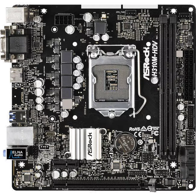 ASRock H310M-HDV Desktop Motherboard - 1x Socket H4 LGA-1151 - Intel H310 - 2x DDR4 - 1x PCIe x16 - Micro ATX