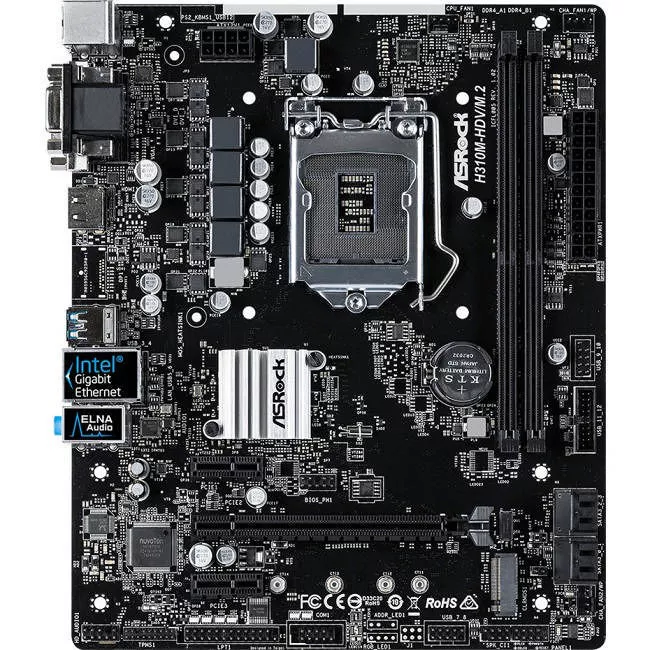 ASRock H310M-HDV/M.2 Desktop Motherboard - 1x Socket H4 LGA-1151 - Intel H310 - 2x DDR4 - 1x M.2 - 1x PCIe x16 - Micro ATX