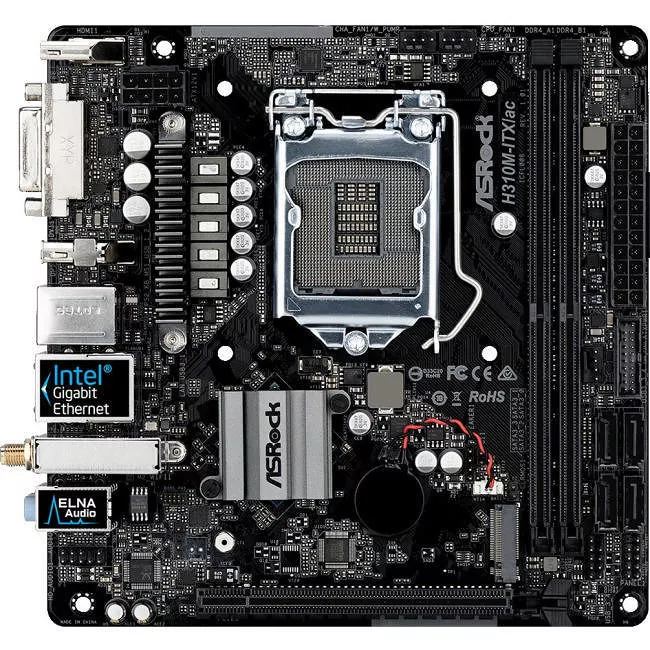 ASRock H310M-ITX/AC Desktop Motherboard - 1x Socket H4 LGA-1151 - Intel H310 - 2x DDR4 - 1x M.2 - 1x PCIe x16 - Wi-Fi - Mini ITX