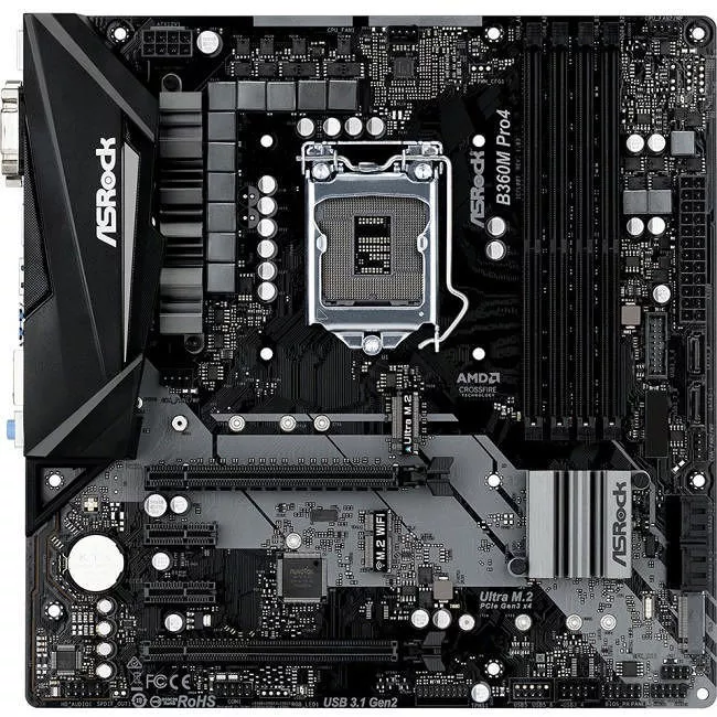 ASRock B360M PRO4 Desktop Motherboard - Intel B360 Chipset - Socket H4 LGA-1151 - Intel Optane Memory Ready - Micro ATX