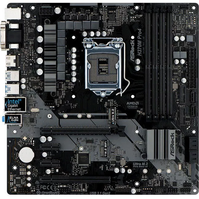 ASRock H370M PRO4 Desktop Motherboard - 1x Socket H4 LGA-1151 - Intel H370 - 4x DDR4 - RAID - 2x M.2 - 2x PCIe x16 - Micro ATX