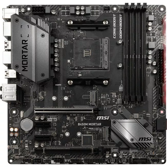MSI B450M MORTAR Desktop Motherboard - 1x Socket AM4 - AMD B450 - 4x DDR4 - RAID - 2x M.2 - 2x PCIe x16 - Micro ATX