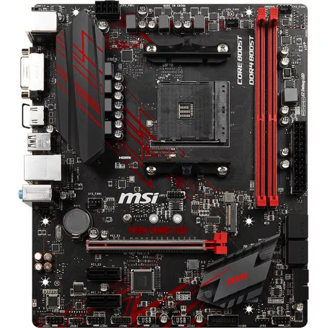 MSI B450M GAMING PLUS Desktop Motherboard - 1x Socket AM4 - AMD B450 - 2x DDR4 - RAID - 1x M.2 - 1x PCIe x16 - Micro ATX