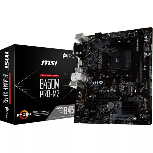 MSI B450M PRO M2 Desktop Motherboard - 1x Socket AM4 - AMD B450 - 2x DDR4 - RAID - 1x M.2 - 1x PCIe x16 - Micro ATX