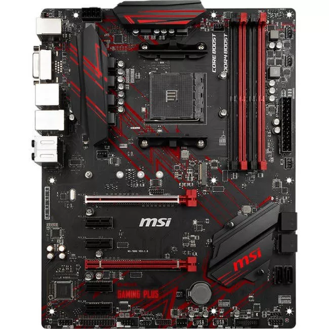 MSI B450 GAMING PLUS Desktop Motherboard - 1x Socket AM4 - AMD B450 - 4x DDR4 - RAID - 1x M.2 - 2x PCIe x16 - ATX