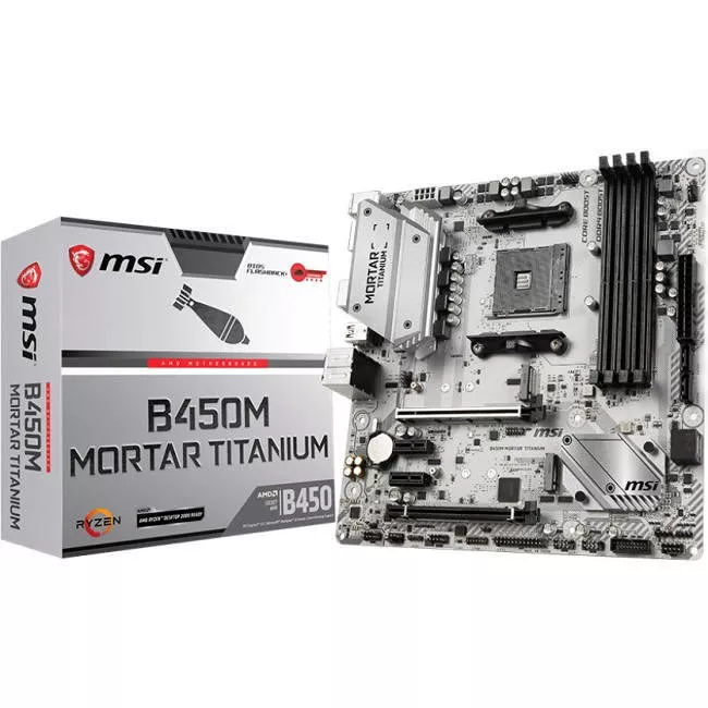 MSI B450MMORTI Desktop Motherboard - 1x Socket AM4 - AMD B450 - 4x DDR4 - RAID - 2x M.2 - 2x PCIe x16 - Micro ATX