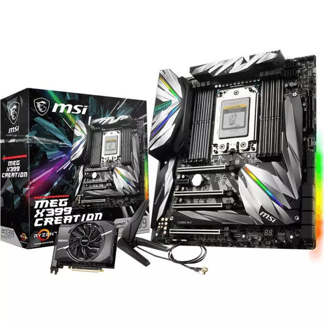 MSI X399CREATION Desktop Motherboard - 1x Socket TR4 - AMD X399 - 8x DDR4 - RAID - 3x M.2 - 4x PCIe x16 - Wi-Fi - EATX