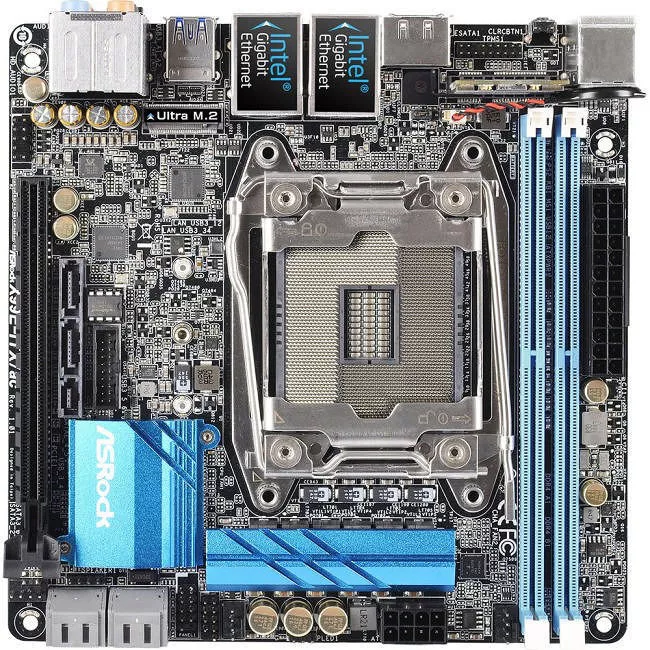 ASRock X99EITXAC Desktop Motherboard - 1x Socket LGA 2011-v3 - Intel X99 - 2x DDR4 - RAID - 1x M.2 - 1x PCIe x16 - Wi-Fi - 2x RJ-45 - Mini ITX