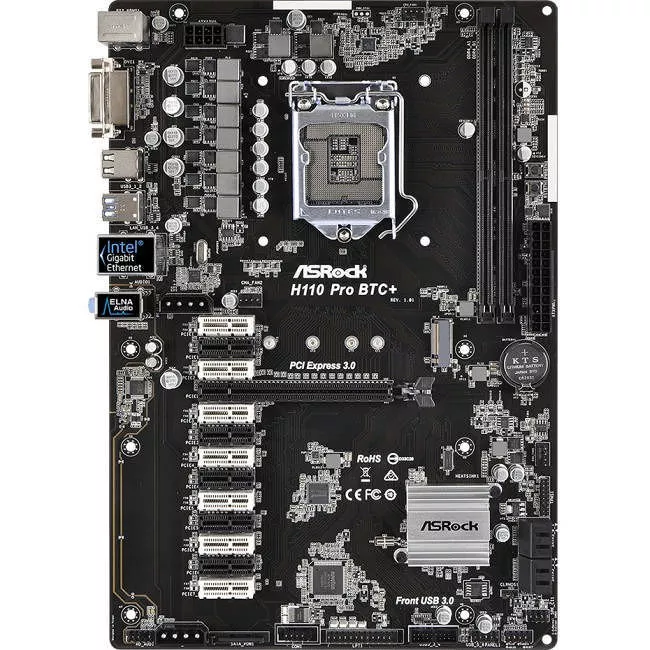 ASRock H110 PRO BTC Desktop Motherboard - 1x Socket H4 LGA-1151 - Intel H110 - 2x DDR4 - 1x M.2 - 1x PCIe x16 - ATX