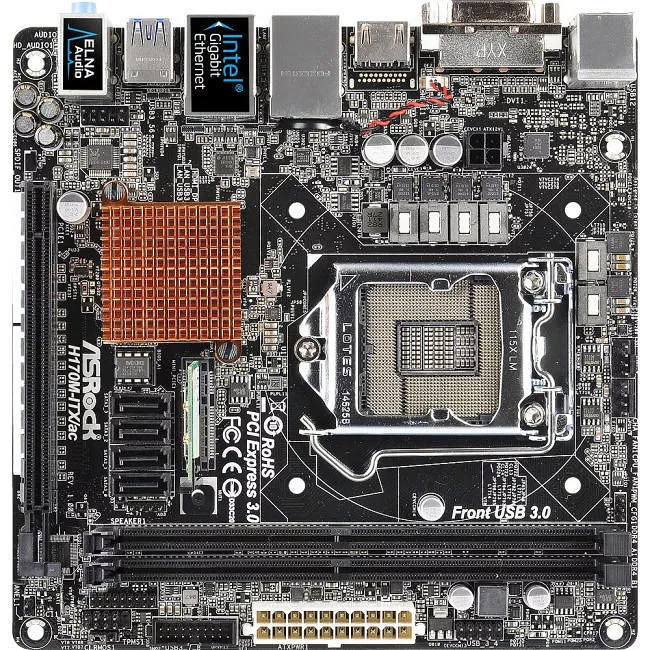 ASRock H170M-ITX/AC Desktop Motherboard - 1x Socket H4 LGA-1151 - Intel H170 - 4x DDR4 - RAID - 1x PCIe x16 - Wi-Fi - Mini ITX