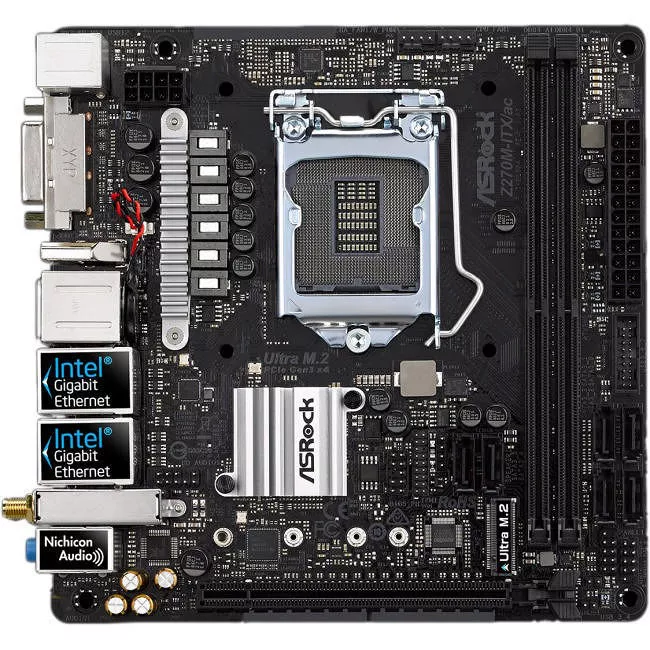 ASRock Z270M-ITX/AC Desktop Motherboard - 1x Socket H4 LGA-1151 - Intel Z270 - 2x DDR4 - RAID - 1x M.2 - 1x PCIe x16 - Wi-Fi - Mini ITX