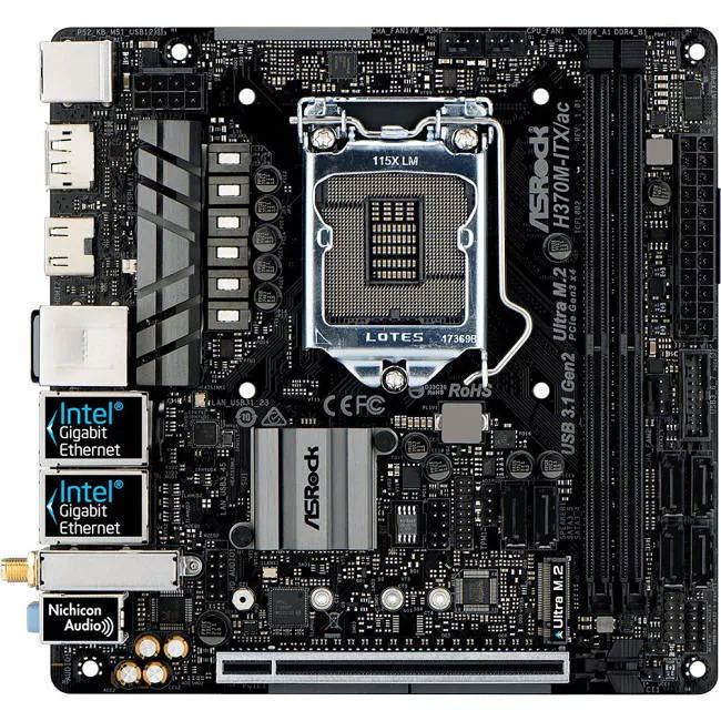 ASRock H370M-ITX/AC Desktop Motherboard - 1x Socket H4 LGA-1151 - Intel H370 - 2x DDR4 - RAID - 1x M.2 - 1x PCIe x16 - Wi-Fi - Mini ITX