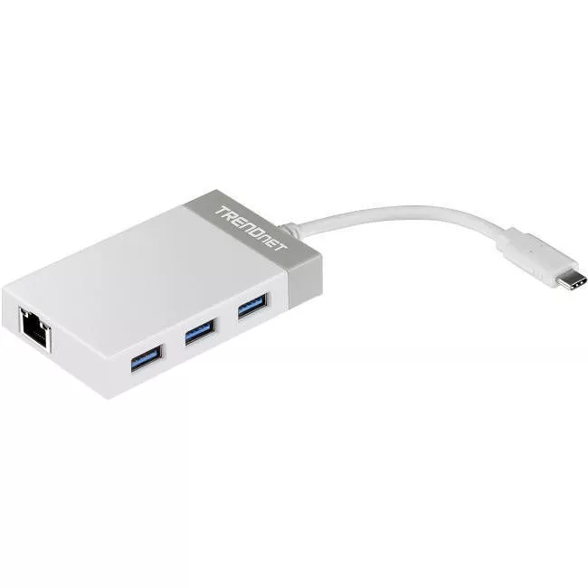 TRENDnet TUC-ETGH3 USB-C to Ethernet Gigabit Adapter, , USB-C Hub with RJ-45 Gigabit, Windows and Mac Compatible, 3 x USB 3.0 Ports, 1 x Gigabit Ethernet Port, Compatible with USB 2.0 and USB 1.1