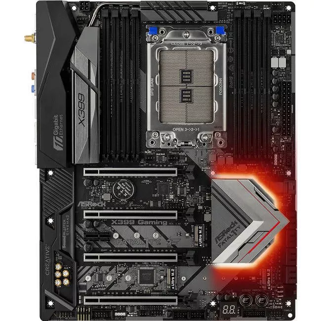 ASRock X399 PROFESSIONAL GAMING Desktop Motherboard - 1x Socket TR4 - AMD X399 - 8x DDR4 - RAID - 3x M.2 - 4x PCIe x16 - Wi-Fi - ATX