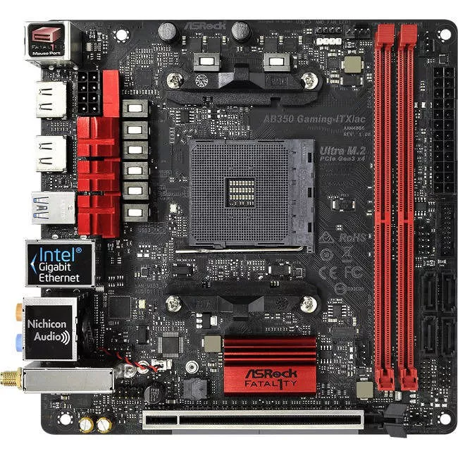 ASRock AB350-GAMING-ITX/AC Desktop Motherboard - 1x Socket AM4 - AMD B350 - 2x DDR4 - RAID - 1x M.2 - 1x PCIe x16 - Wi-Fi - Mini ITX