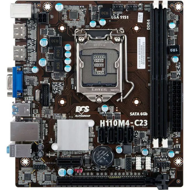 ECS 89-206-KT2100 Desktop Motherboard - 1x Socket H4 LGA-1151 - Intel H110 - 2x DDR4 - 1x PCIe x16 - Micro ATX
