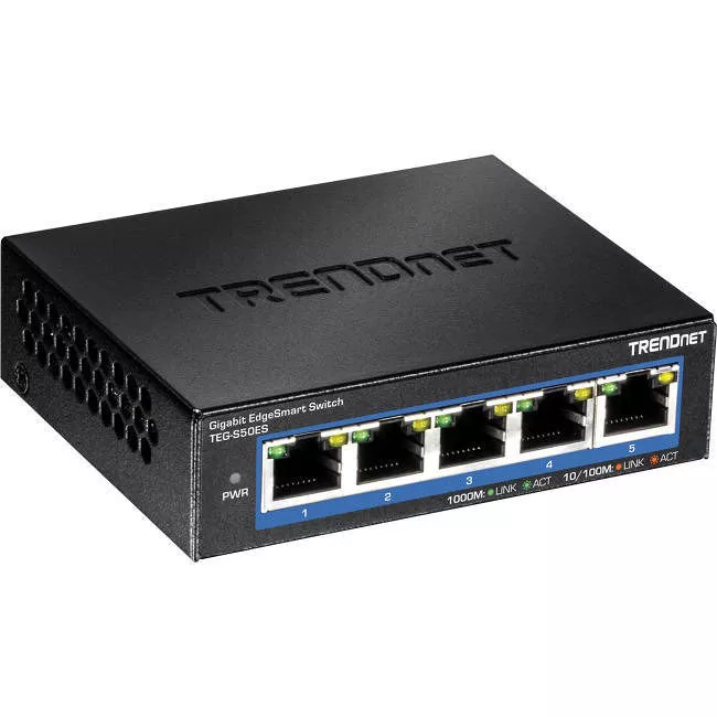 TRENDnet TEG-S50ES 5-Port Gigabit EdgeSmart Switch; ; 5 x Gigabit Ports; 10Gbps Switch Capacity; Ethernet Network Desktop Switch; Managed Smart Gigabit Switch; Metal; Fanless; Lifetime Protection