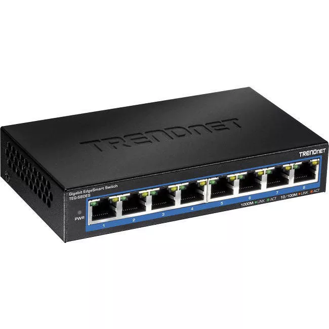 TRENDnet TEG-S80ES 8-Port Gigabit EdgeSmart Switch, 8 x Gigabit Ports, 16Gbps Switch Capacity, Ethernet Network Desktop Switch, Managed Gigabit Switch, Metal, Fanless, Lifetime Protection, Black,