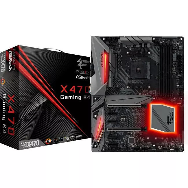 ASRock X470 GAMING K4 Desktop Motherboard - 1x Socket AM4 - AMD X470 - 4x DDR4 - RAID - 2x M.2 - 2x PCIe x16 - ATX