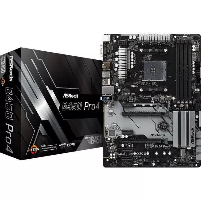 ASRock B450 PRO4 Desktop Motherboard - AMD B450 Chipset - Socket AM4 - ATX