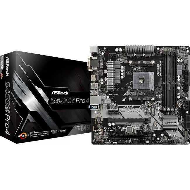ASRock B450M PRO4 Desktop Motherboard - AMD B450 Chipset - Socket AM4 - Micro ATX