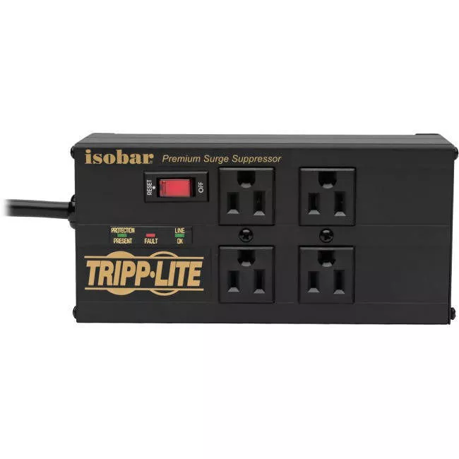 Tripp Lite IBAR4ULTRAUSBB Isobar 4-Outlet Surge Protector 8 ft. (2.43 m) Cord Right-Angle Plug 3330 Joules 2 USB Ports Metal Housing