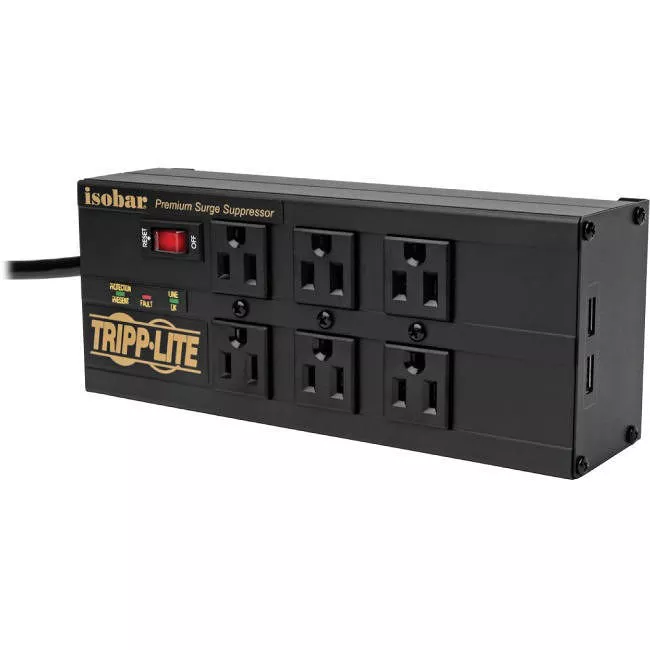 Tripp Lite IBAR6ULTRAUSBB Isobar Surge Protector Power Strip 6 Outlet 2 USB Charging Ports 10' Cord